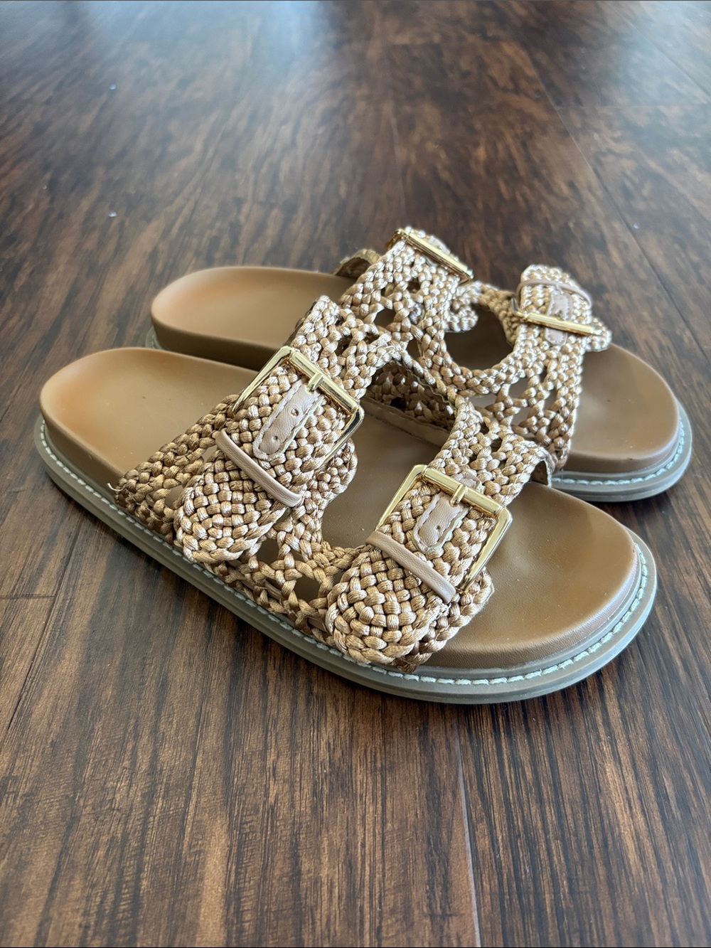 Woven Double-Buckle Sandals